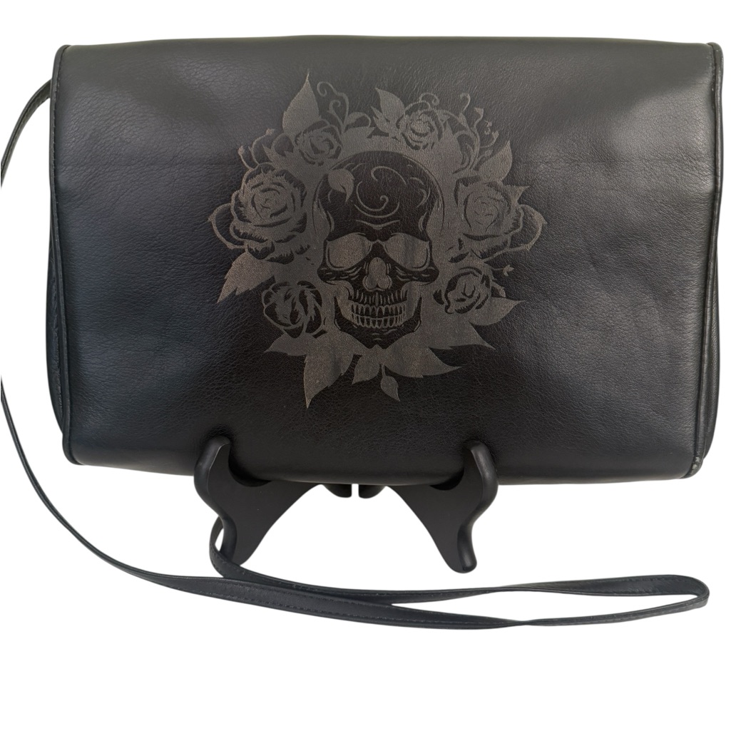 Vintage Black Leather Skull Purse - Whimsy Goth Halloween Bag Handbag Calderon